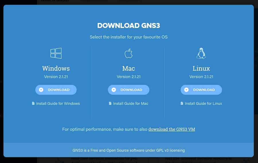 GNS3 dostępny jest na wielu platformach