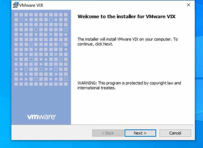 Okno powitalne instalatora VIX API