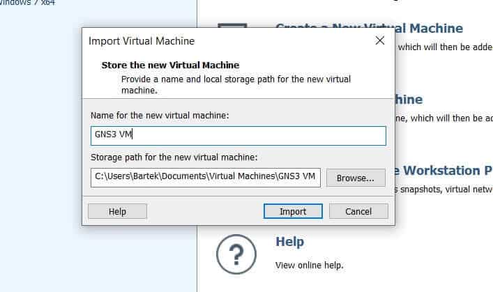 Import obrazu GNS3 VM do VMware